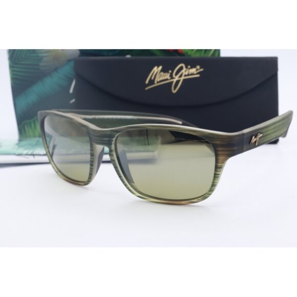 Maui Jim Mixed Plate MJ 721-15MR Woodgrain Square Sunglasses Green polarized - Picture 1 of 6